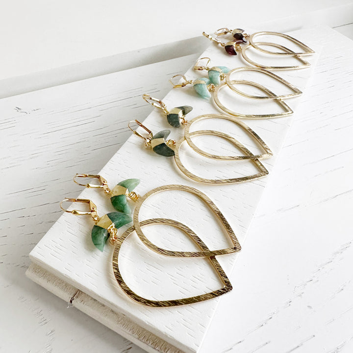 Crescent Stone Inverted Teardrop Statement Earrings in Brushed Brass Gold