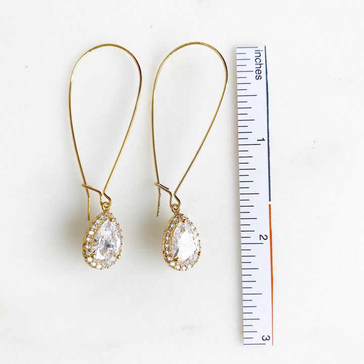 Simple Gold Bridal Drop Earrings. Cubic Zirconia Drops. Elegant Dangle Earrings
