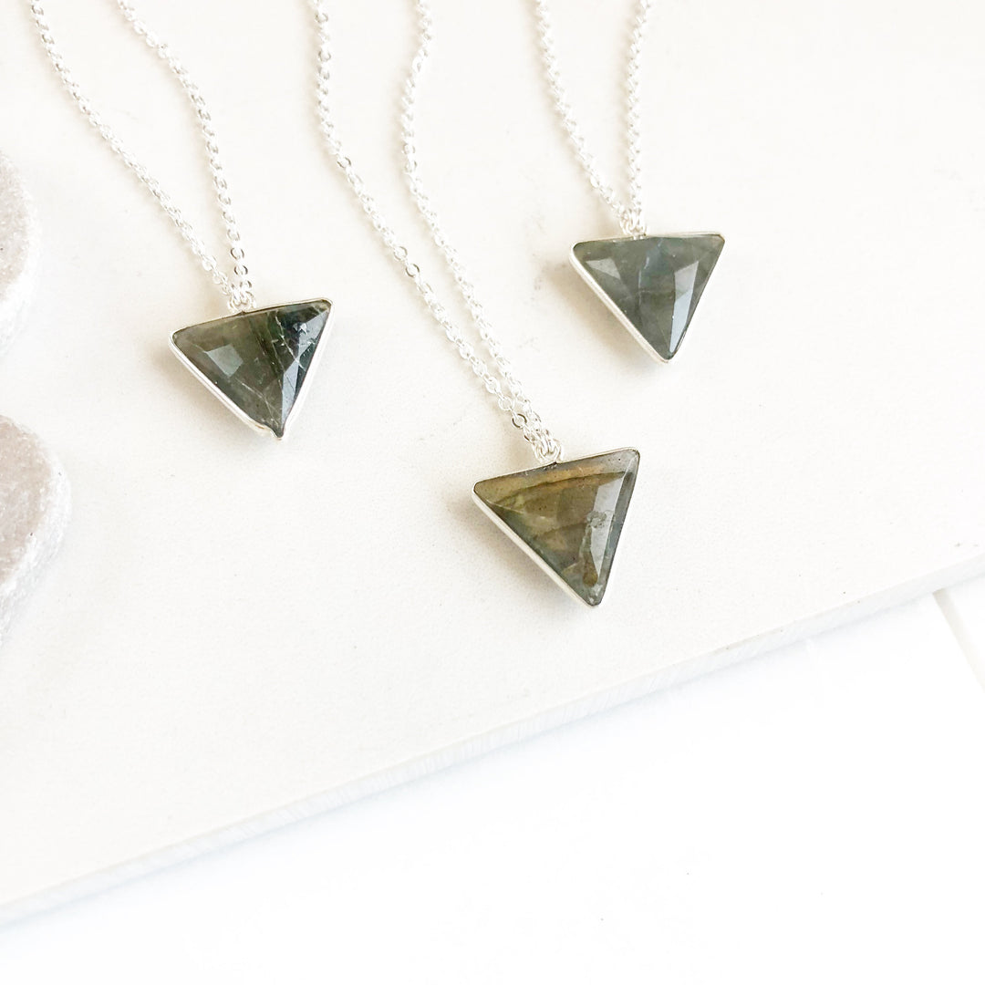Petite Labradorite Triangle Necklace in Silver