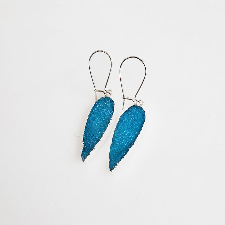 Sky Blue Druzy Teardrop Dangle Earrings Gold & Silver
