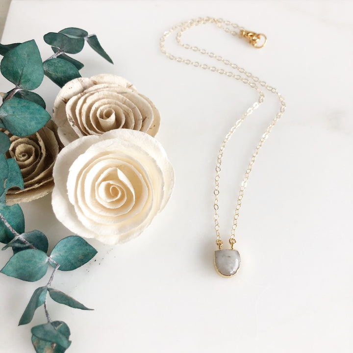 Moonstone Dot Necklace in Gold. Dainty Gold Necklace. Delicate Necklace. Gift.