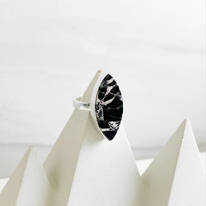 Black Howlite Marquise Cocktail Ring in Silver