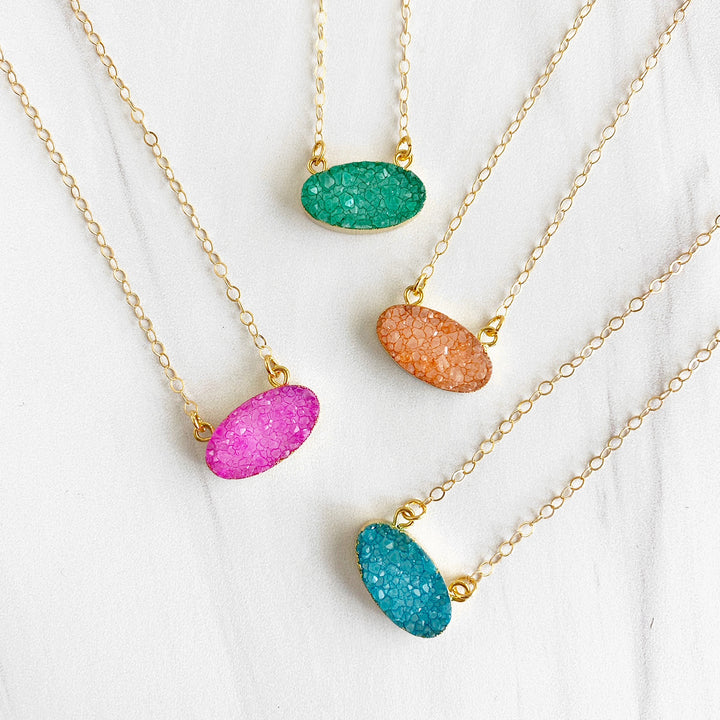 Colorful Oval Druzy Necklace in Gold