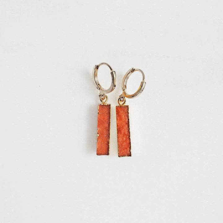 Small Rectangle Druzy Hoop Earrings in Gold