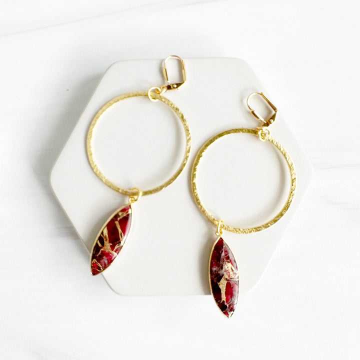Super Big Hoop Earrings with Marquise Gemstone Pendants in Gold