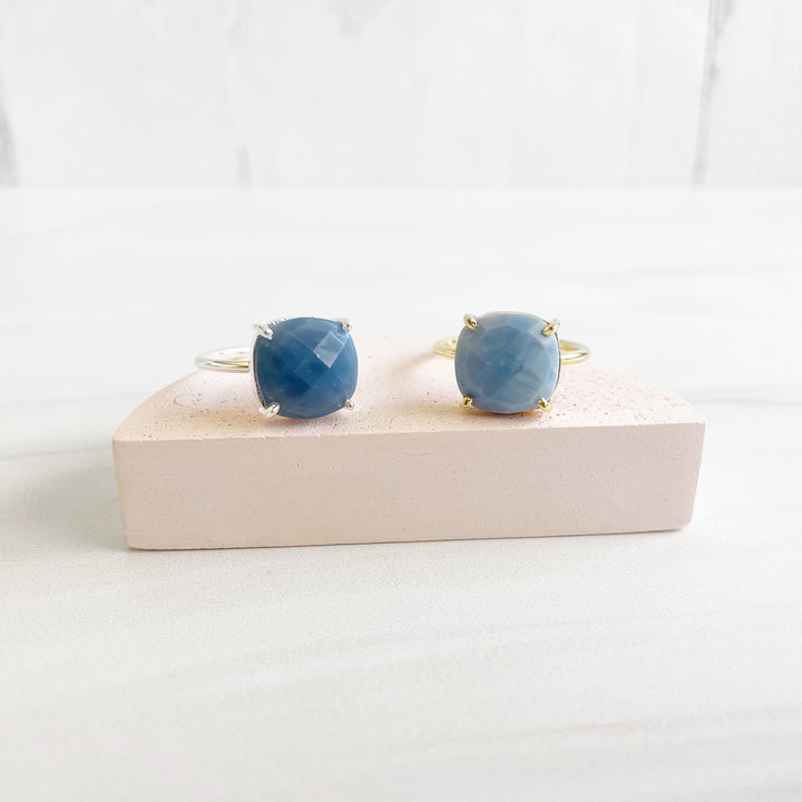 Blue Opal Gemstone Ring Prong Setting in Silver or Gold