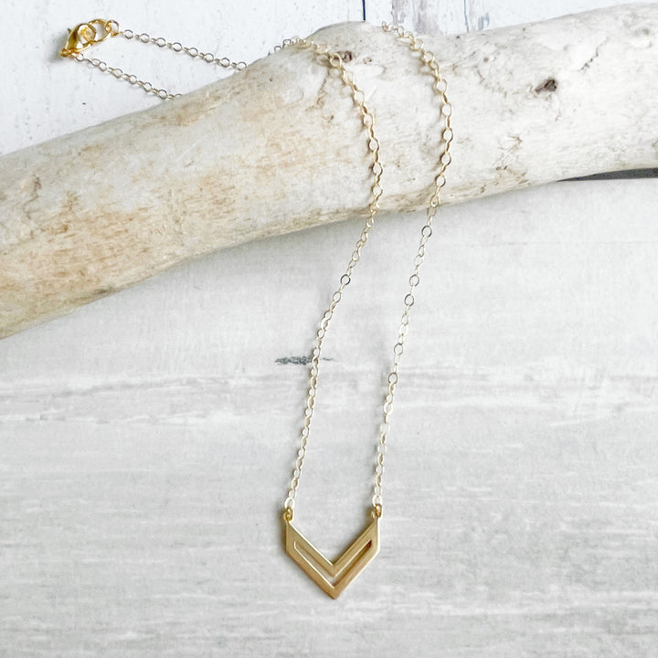 Simple Chevron Bar Necklace in Gold