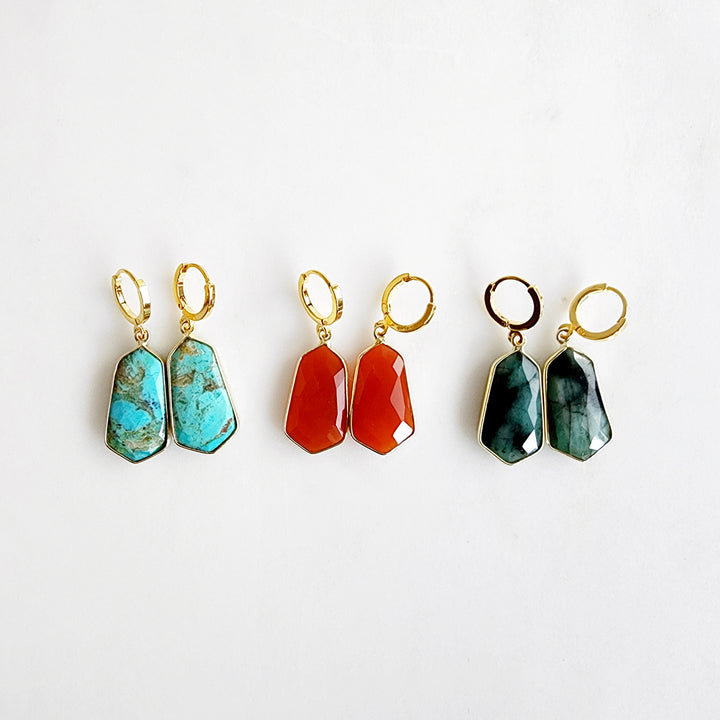 Kite Shaped Gemstone Hoop Earrings in Gold