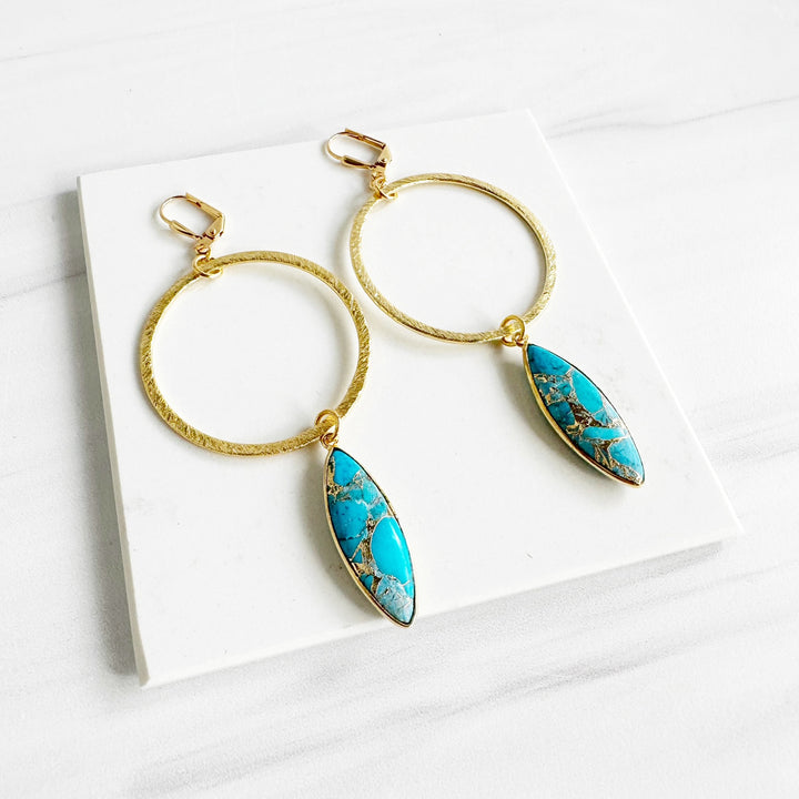 Super Big Hoop Earrings with Marquise Gemstone Pendants in Gold