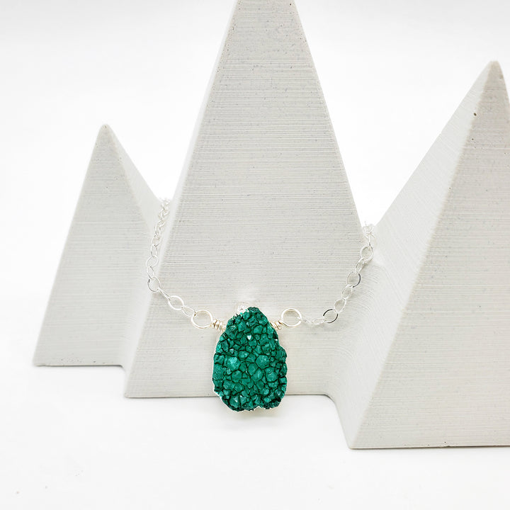 Emerald Green Druzy Gemstone Slice Necklace in Gold and Sterling Silver