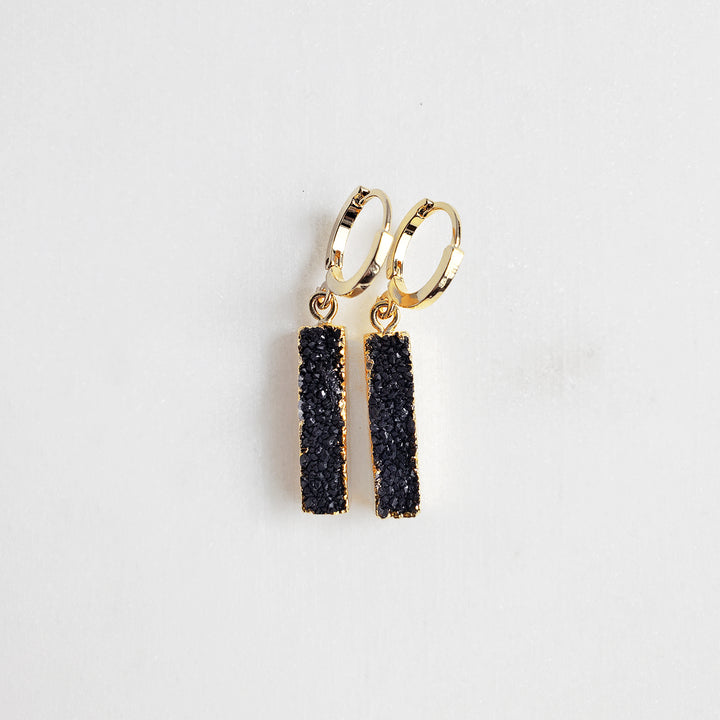 Small Rectangle Druzy Hoop Earrings in Gold