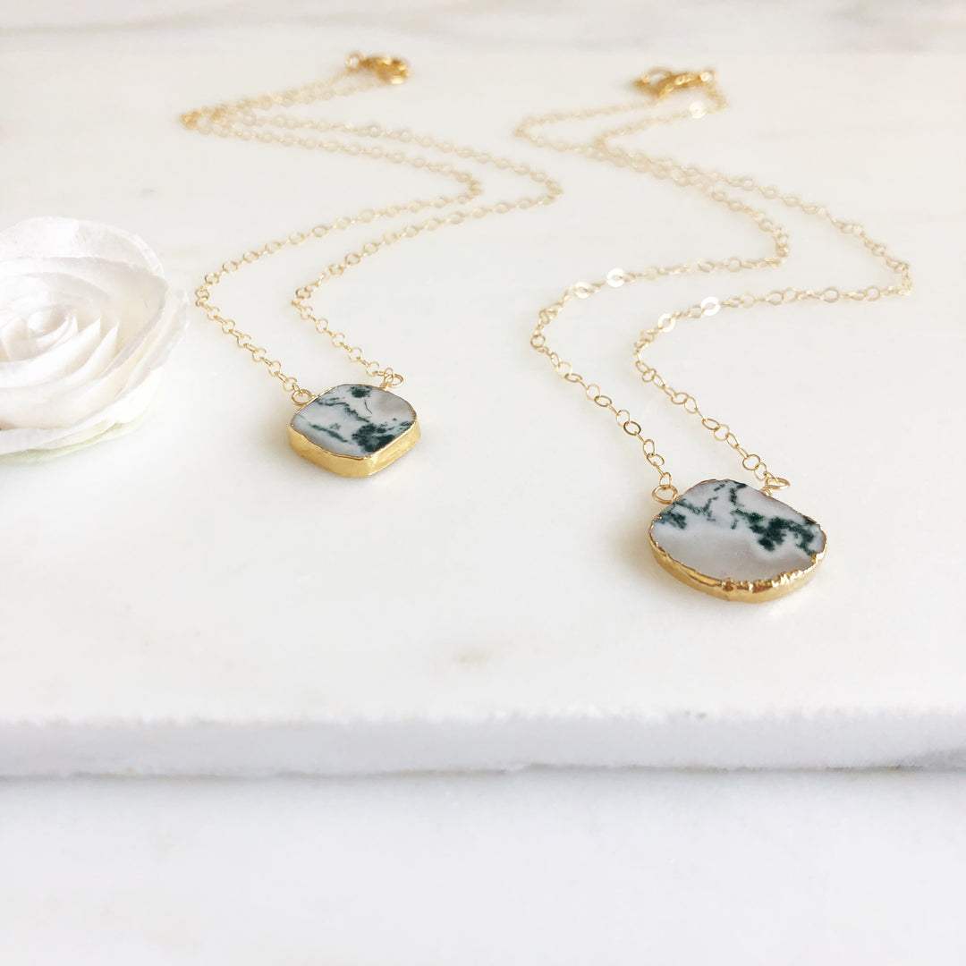 Tree Agate Slice Pendant Necklace in Gold