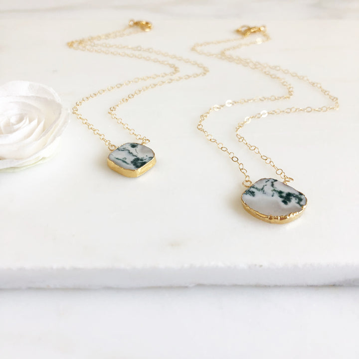 Tree Agate Slice Pendant Necklace in Gold