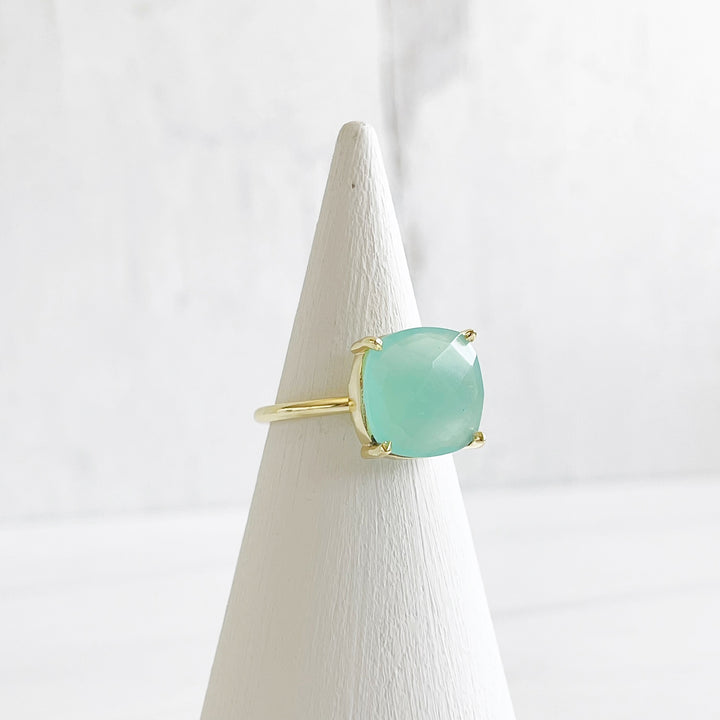 Aqua Chalcedony Gemstone Ring Prong Setting in Silver or Gold