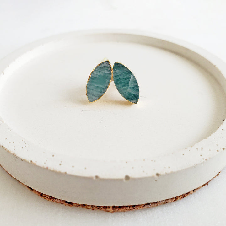Marquise Stud Earrings. Amazonite Stud Earrings in Gold and Silver