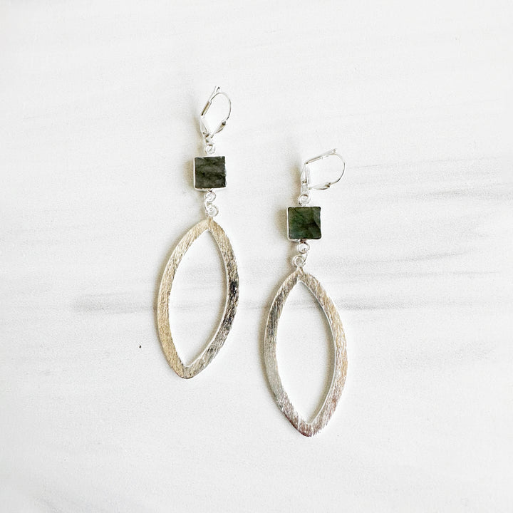 Labradorite Marquise Statement Earrings in Brushed Silver