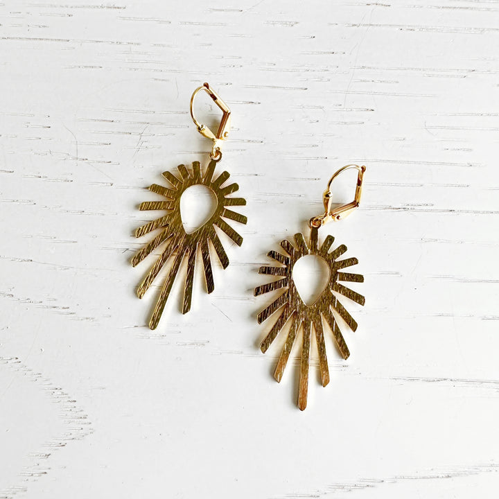 Sunburst Dangle Earrings in Brushed Brass Gold