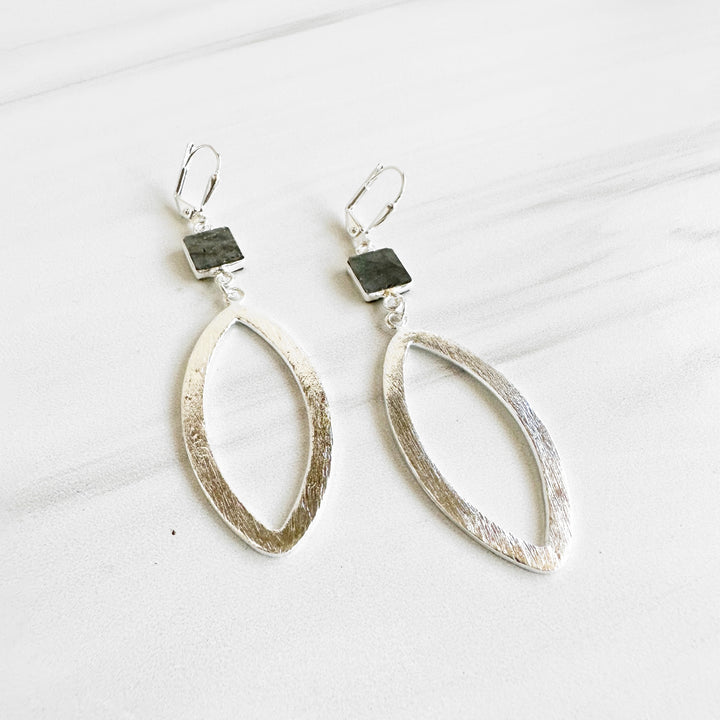 Labradorite Marquise Statement Earrings in Brushed Silver