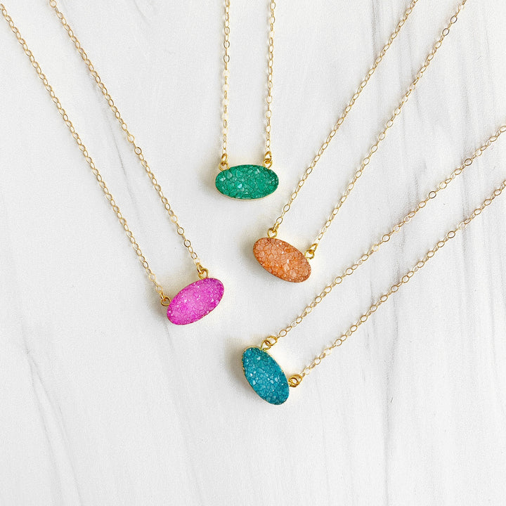 Colorful Oval Druzy Necklace in Gold
