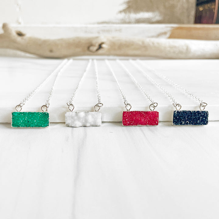 Small Druzy Bar Necklace in Sterling Silver