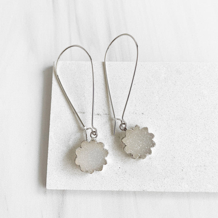 Grey White Druzy Drop Earrings in Silver and Gold