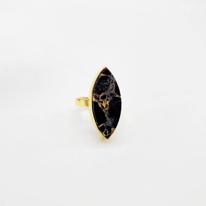 Black Mojave Marquise Cocktail Ring in Gold