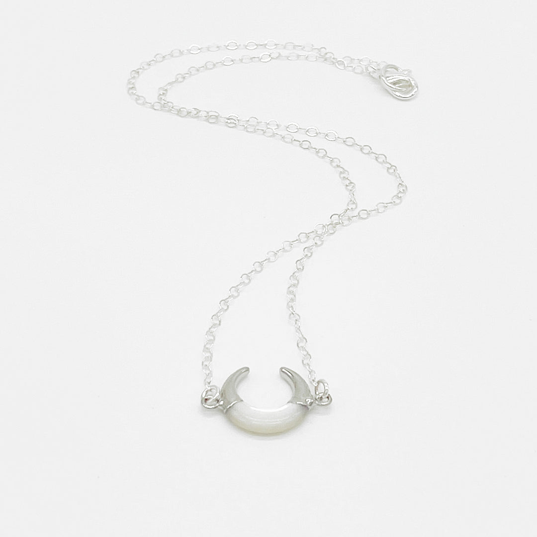 Mother of Pearl Moon Crescent Necklace in Sterling Silver