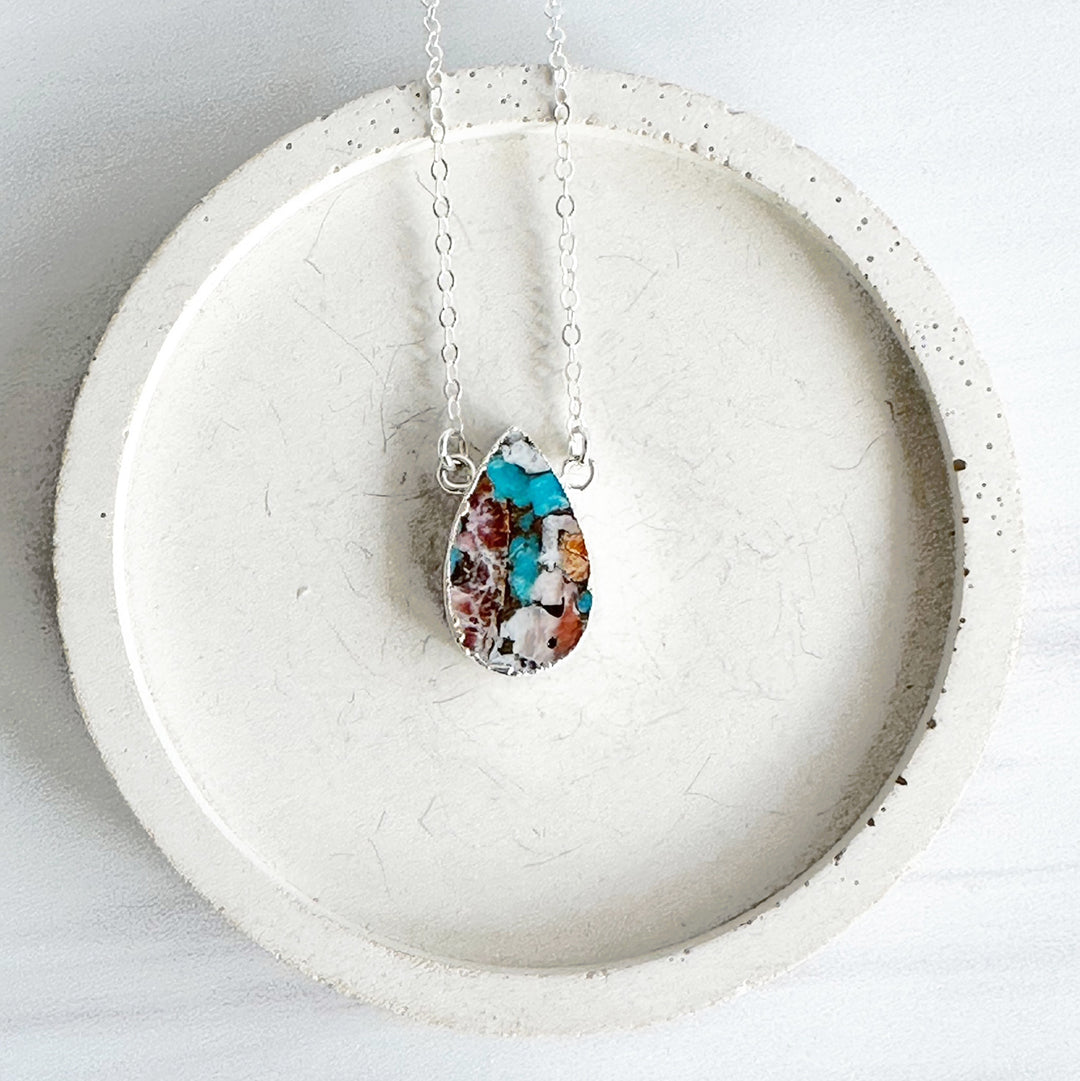 Oyster Turquoise Mojave Teardrop Gemstone Necklace in Sterling Silver