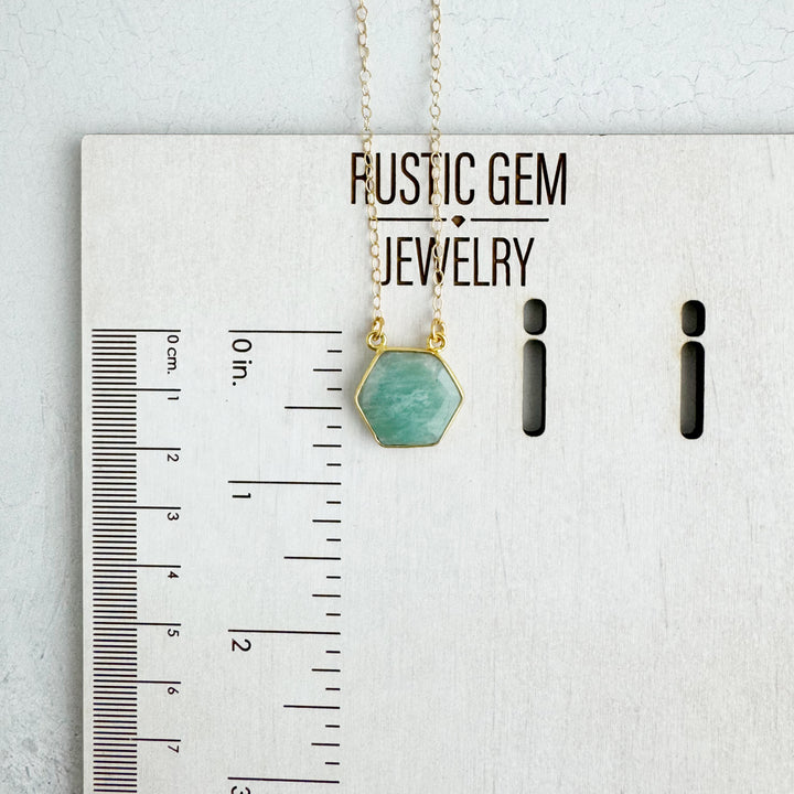 Amazonite Hexagon Bezel Necklace in Gold and Silver