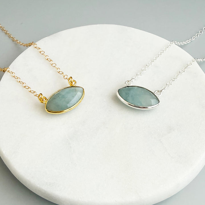 Aquamarine Marquise Bezel Pendant Necklace