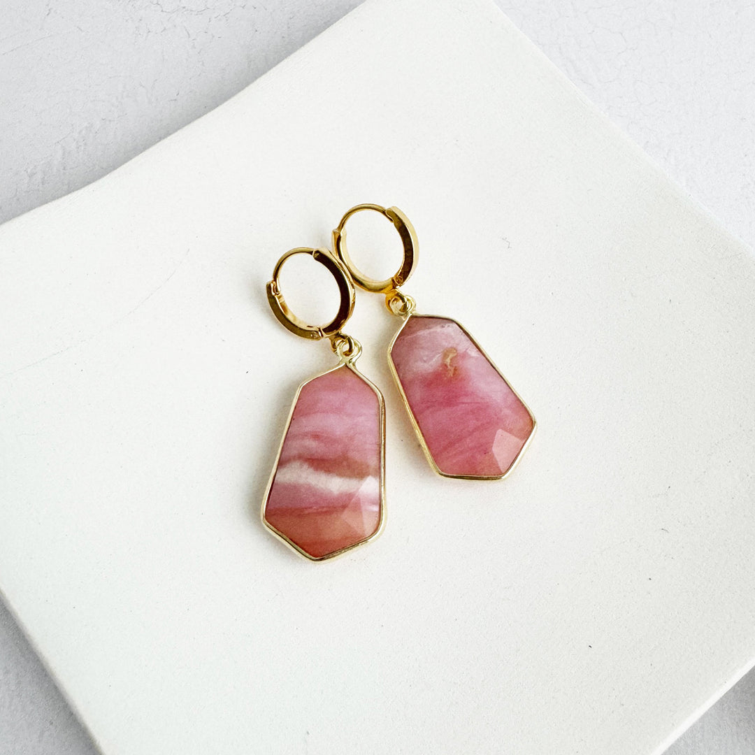 Pink Opal Drop Huggie Earrings in Gold