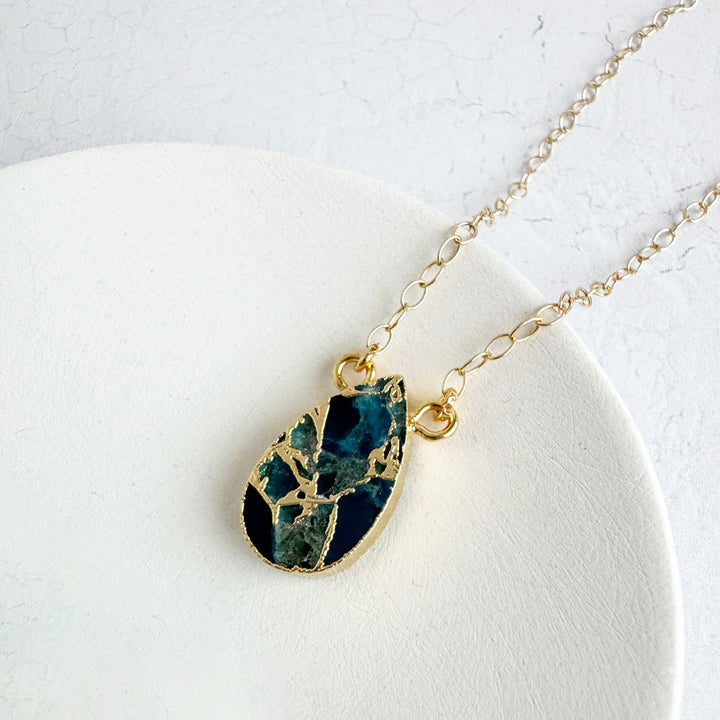 Teal Mojave Teardrop Necklace in Gold Filled and Sterling Silver