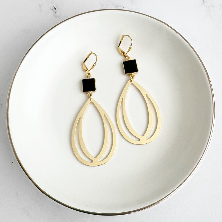 Black Onyx and Layered Teardrop Statement Earrings