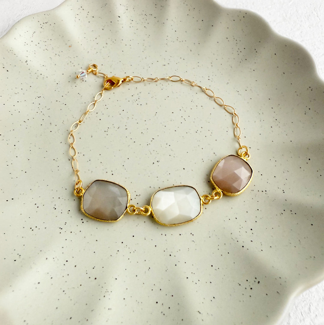 Triple Jewel Bracelet in Gold with Multicolor Freeform Stones