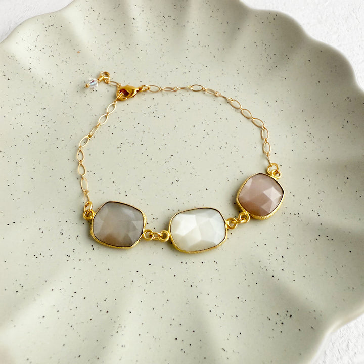 Triple Jewel Bracelet in Gold with Multicolor Freeform Stones