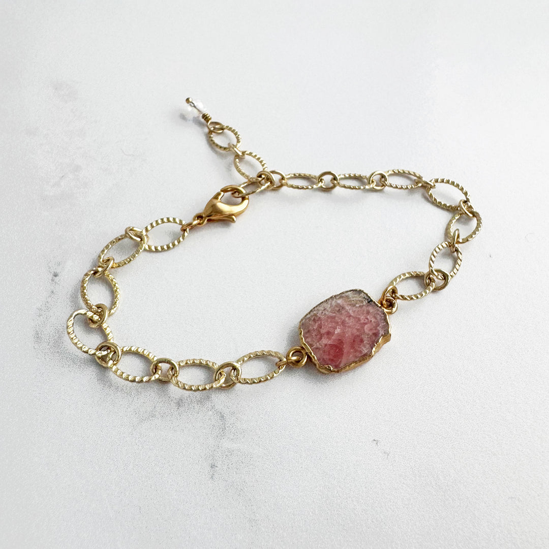 Pink Opal Chunky Chain Bracelet in Gold