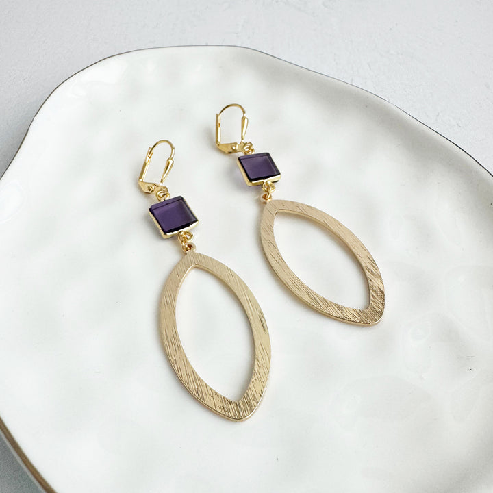 Amethyst Marquise Dangle Earrings in Brushed Gold