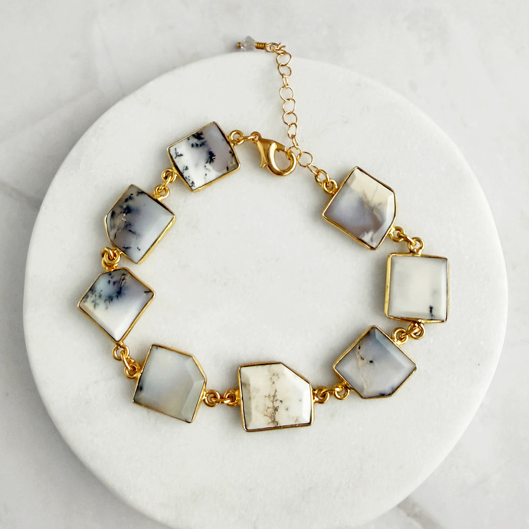Dendrite Opal Freeform Chunky Bracelet in Gold