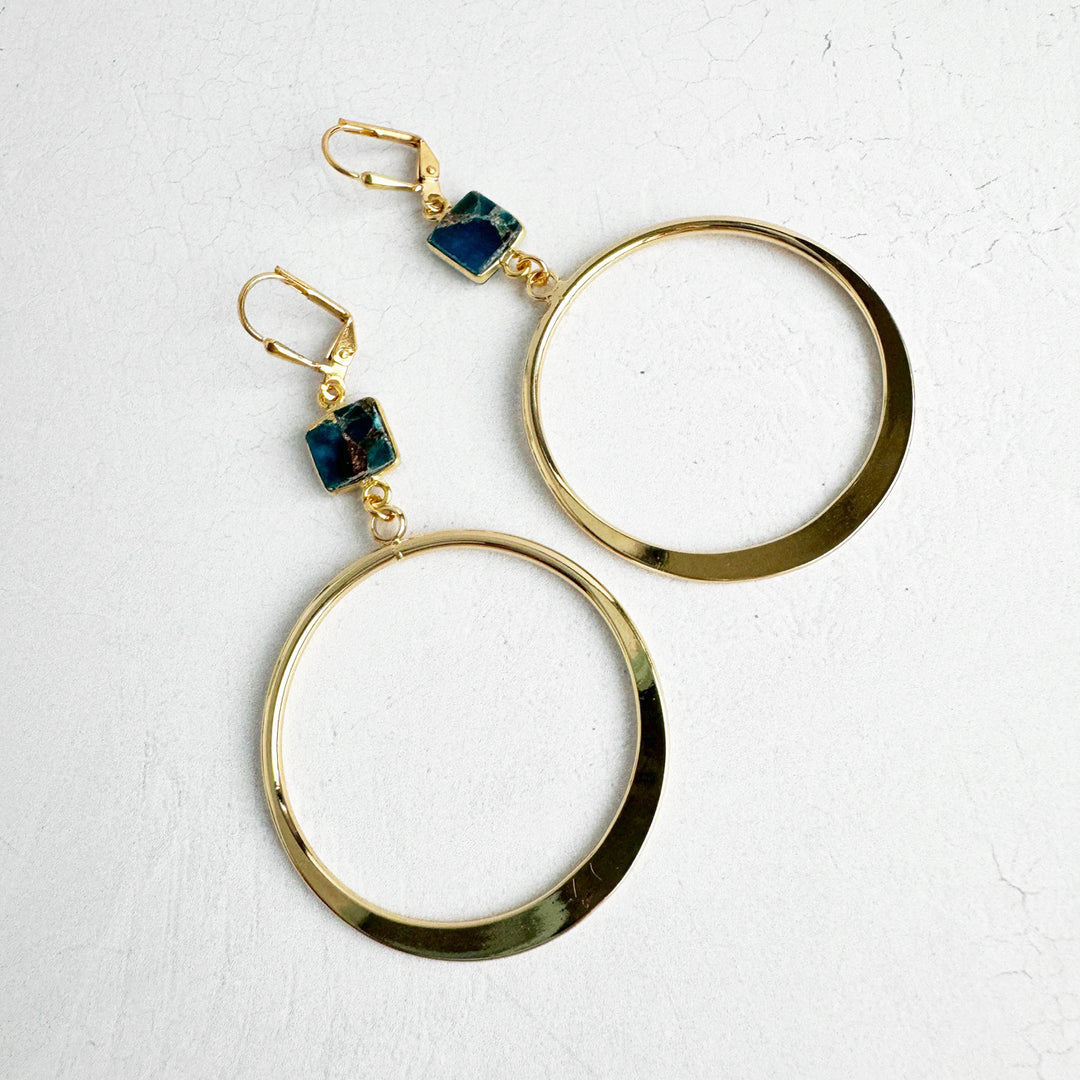 Teal Mojave Hoop Dangle Earrings in Gold