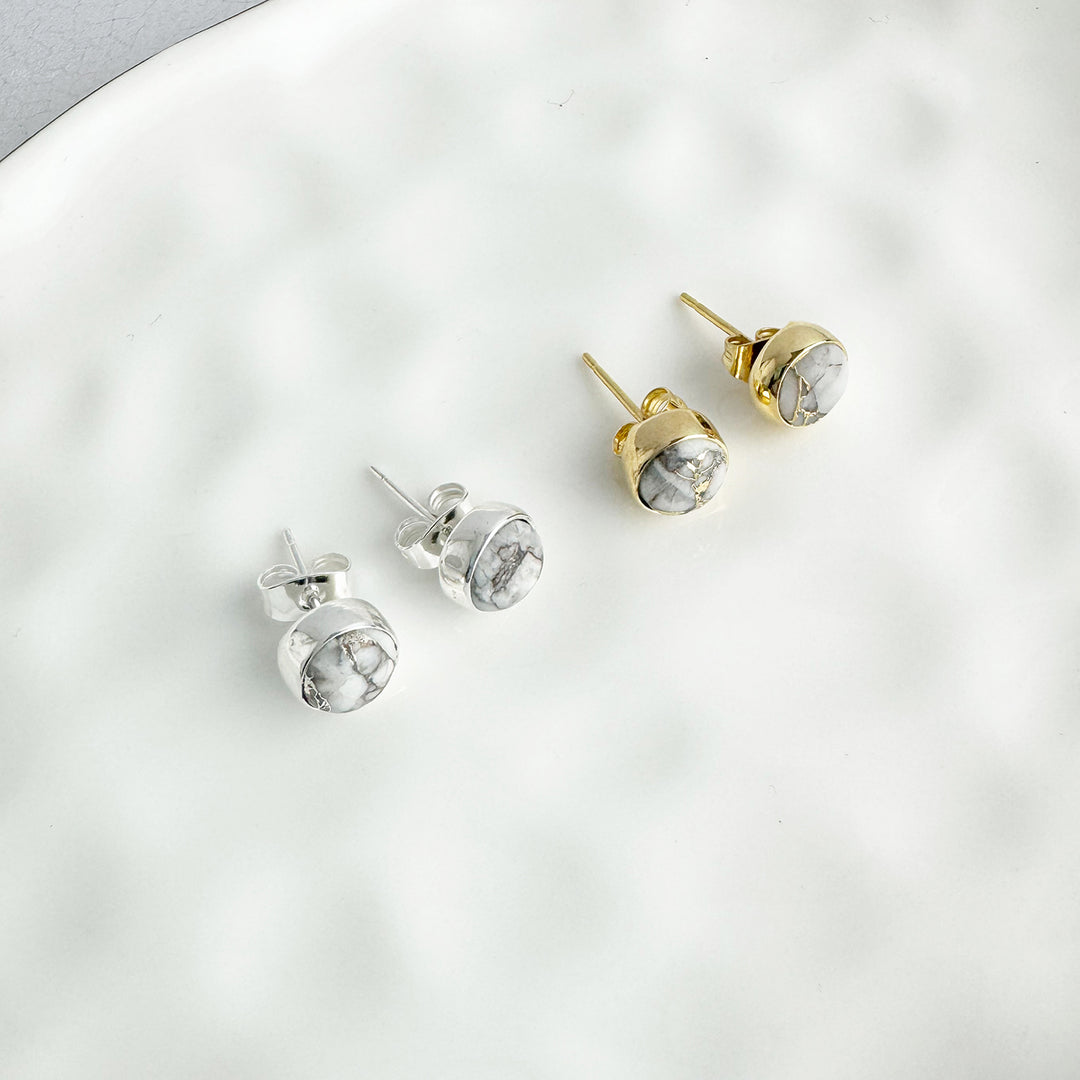 White Mojave Dot Stud Earrings in Gold and Silver