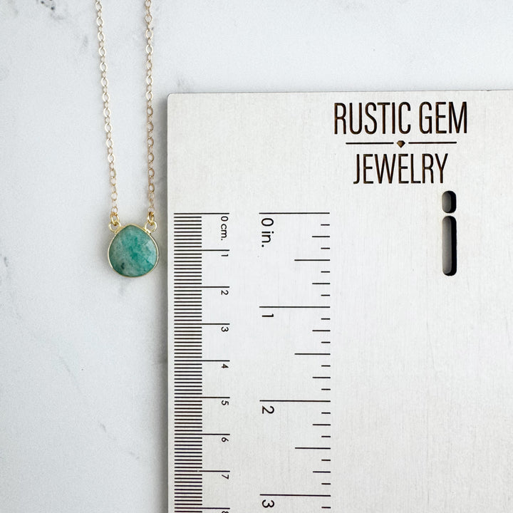 Amazonite Water Drop Necklace in Gold. Simple Amazonite Stone Necklace. Simple Jewelry Gift.