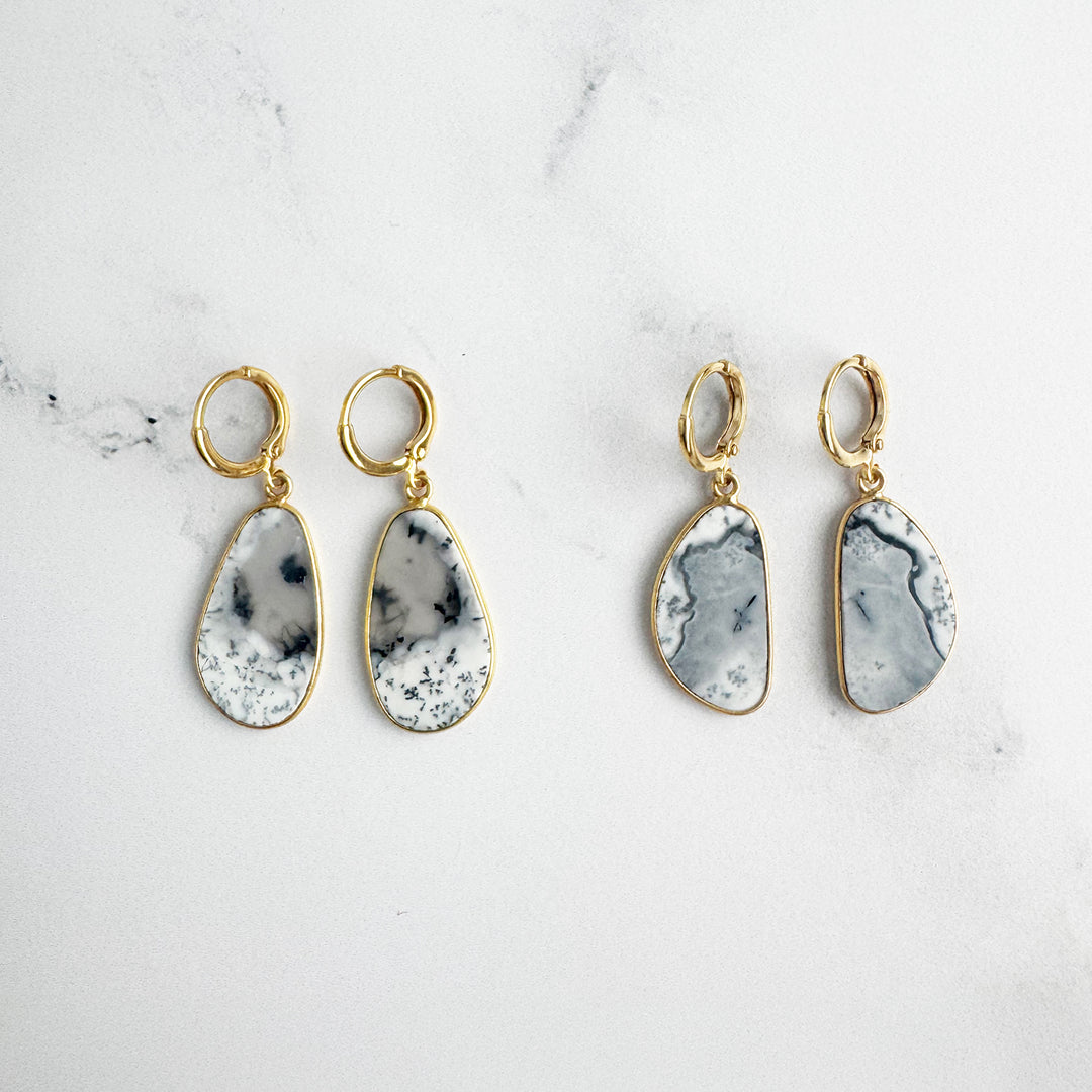 Statement Gemstone Slice Drop Earrings in Gold - Dendrite Opal