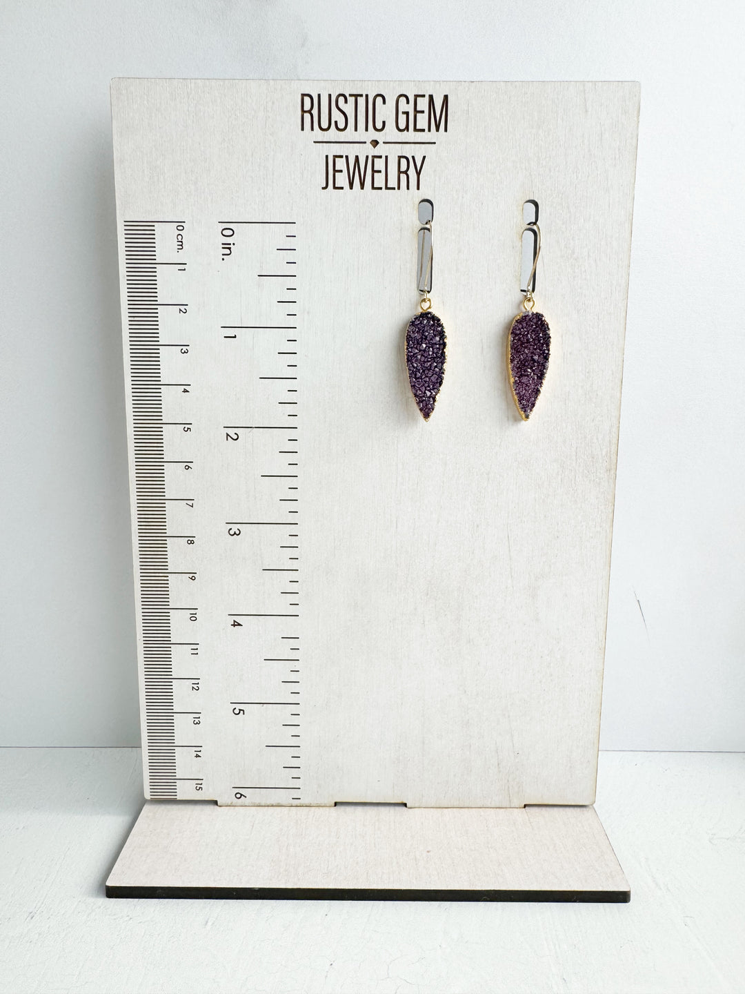 Purple Druzy Teardrop Earrings in Gold & Silver