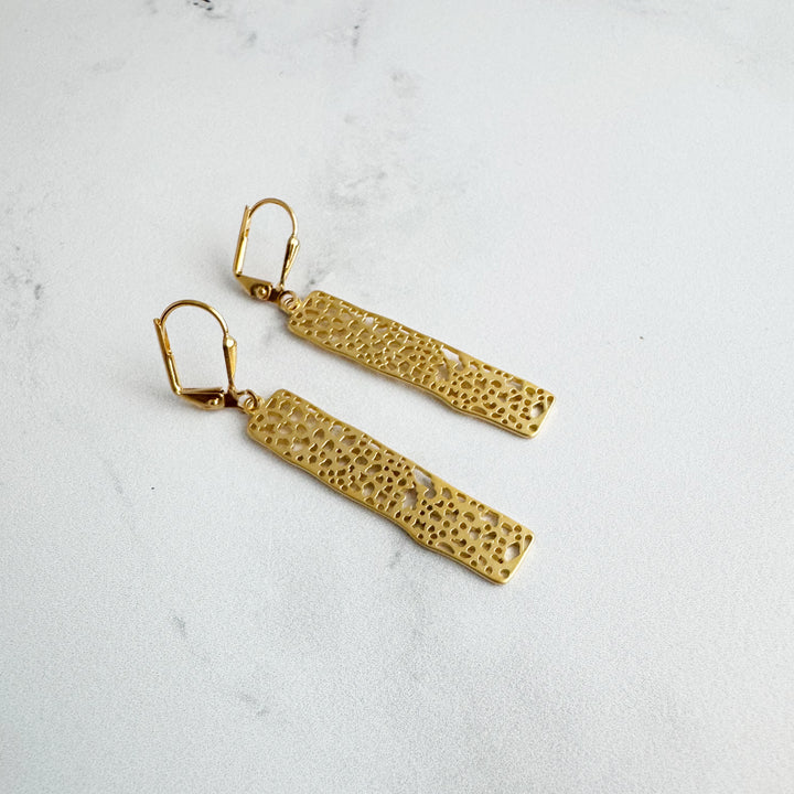 Small Rectangle Drop Earrings in Gold