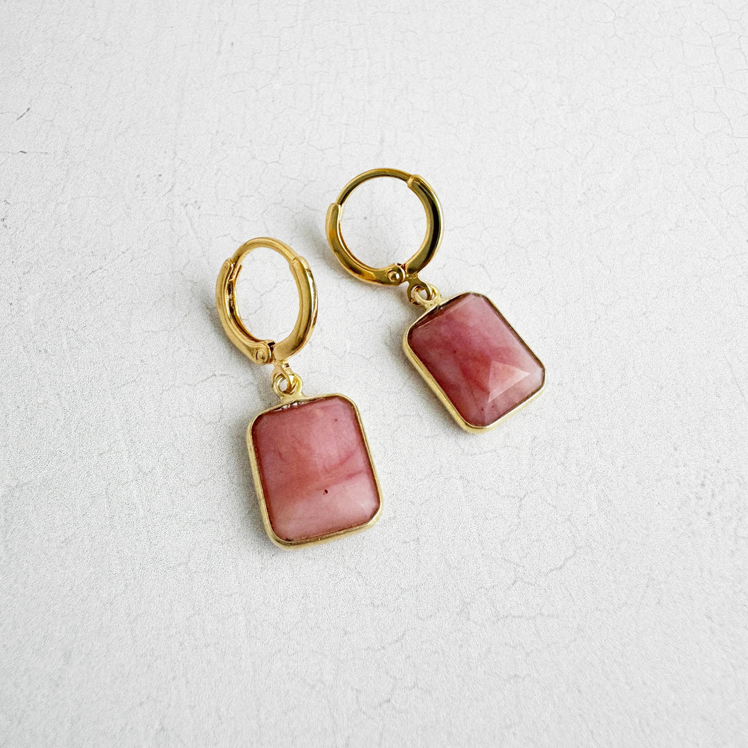 Pink Opal Huggie Earrings in Gold