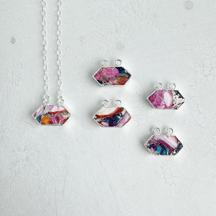 Pink Oyster Turquoise Rhombus Pendant Necklace on on Sterling Silver Chain.