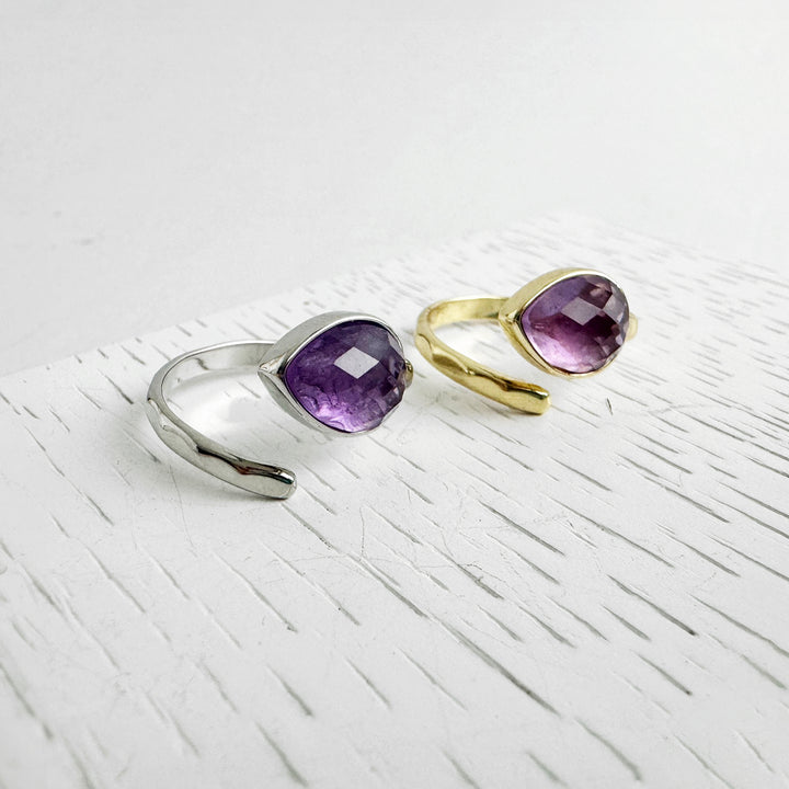 Amethyst Teardrop Wrap Ring in Gold and Silver