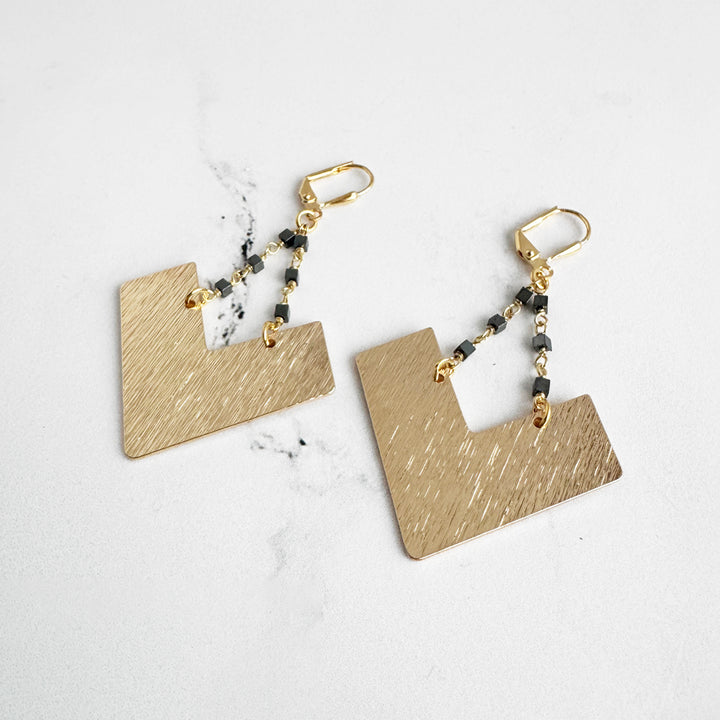 Beaded Statement Dangle Earrings in Brushed Gold