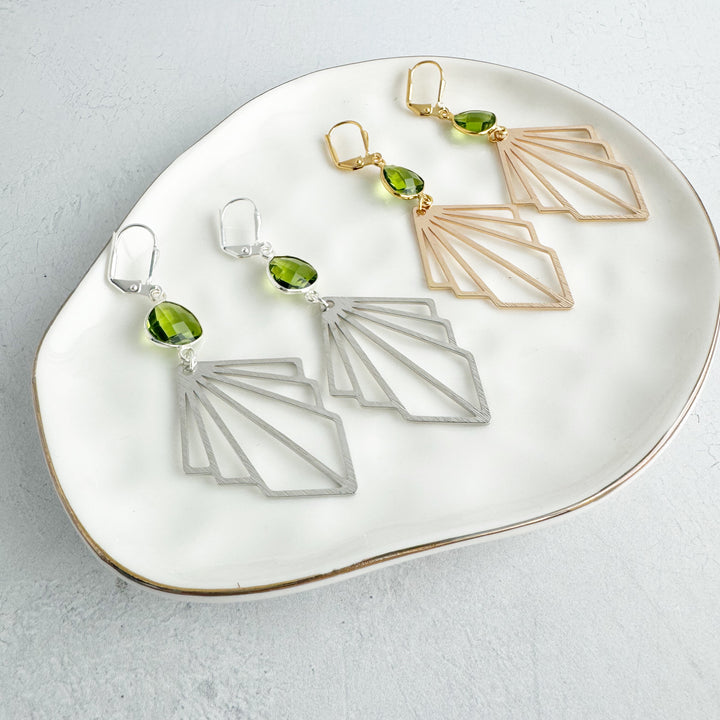 Layered Fan Earrings with Peridot Stones