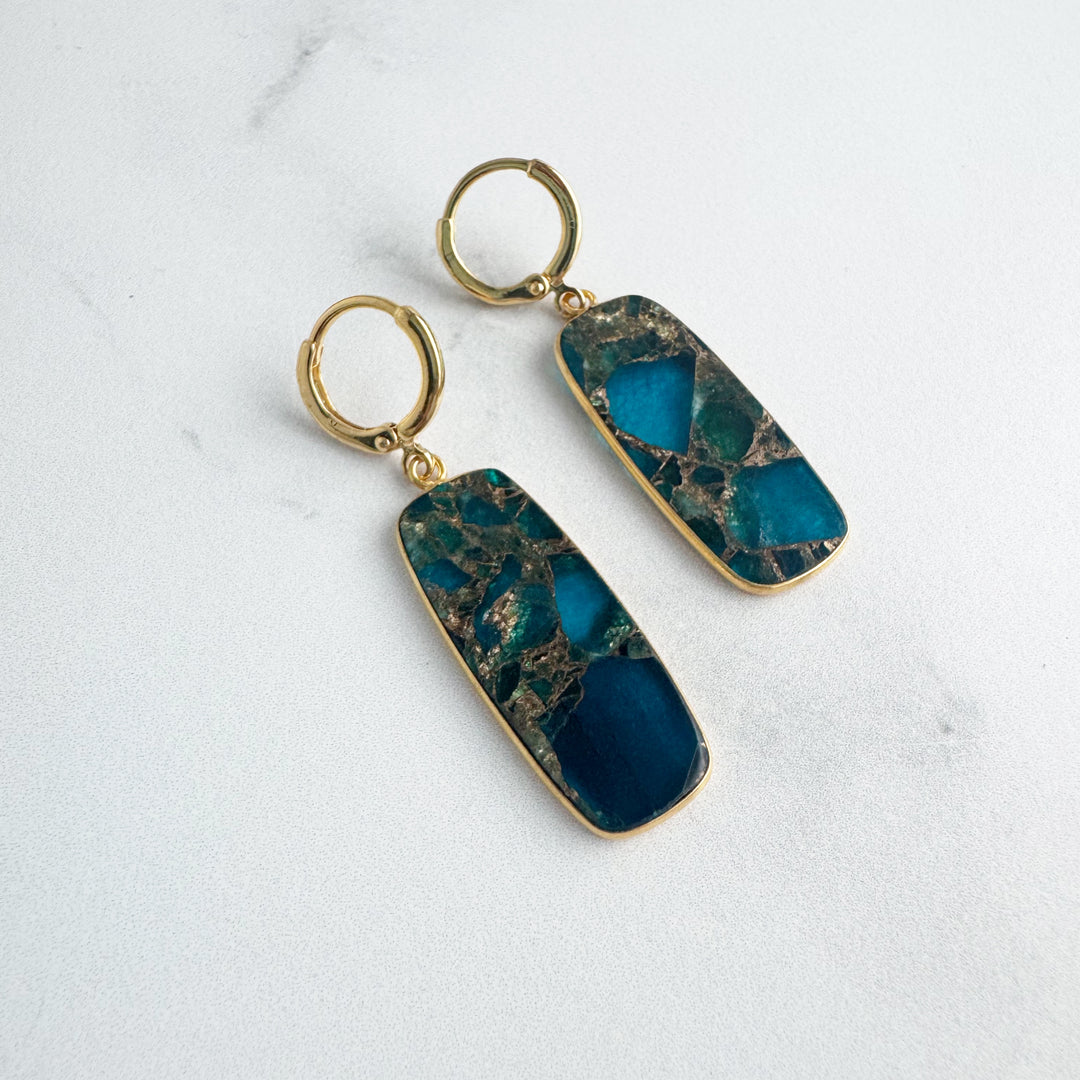 Statement Gemstone Slice Drop Earrings in Gold – Apatite Mojave